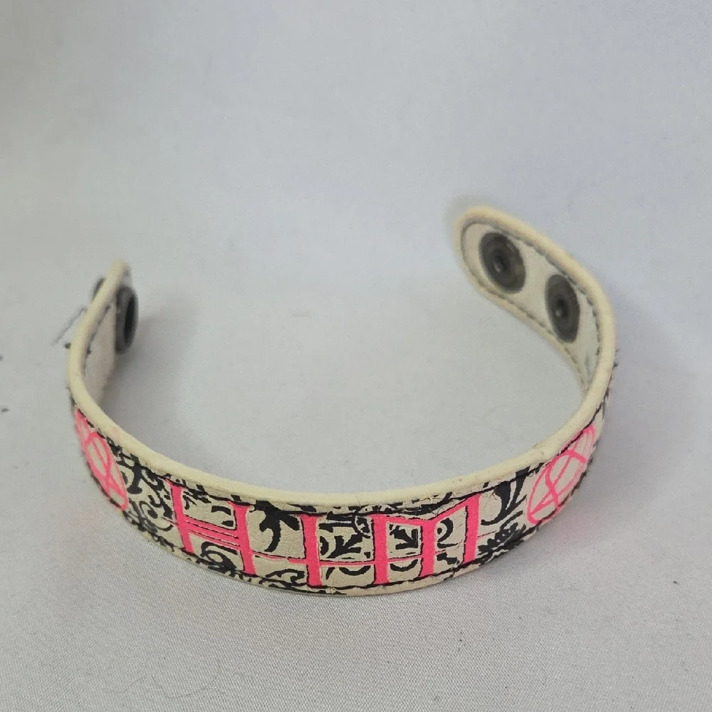 HIM Pink Black Offwhite Leather Bracelet Y2k Vintage Emo Alt Mallcore 2006
